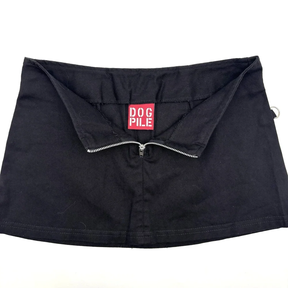 Vintage 90s Y2K DOGPILE Black Low Rise Zip Up D-ring Micro Skirt XS 26x11